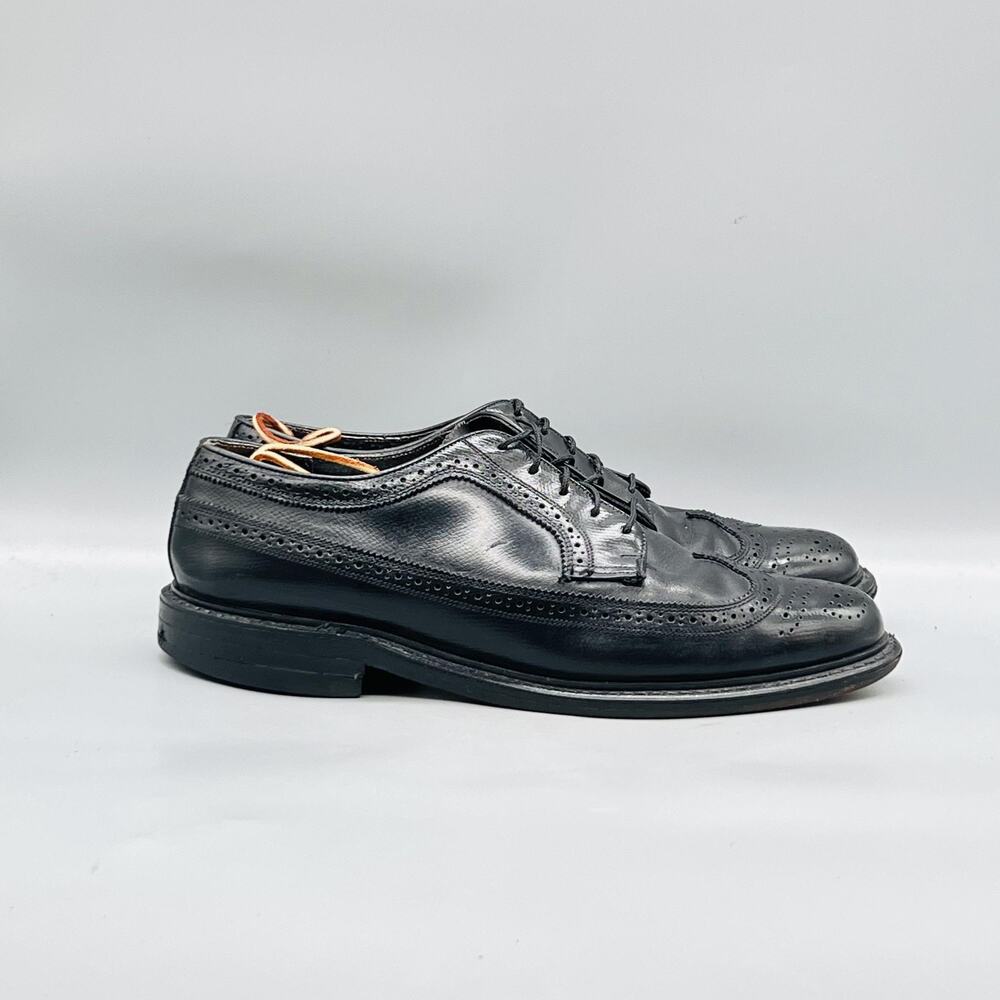 Florsheim Shoes Mens 10 Black Leather Longwing Vintage Oxford Dress Brogue